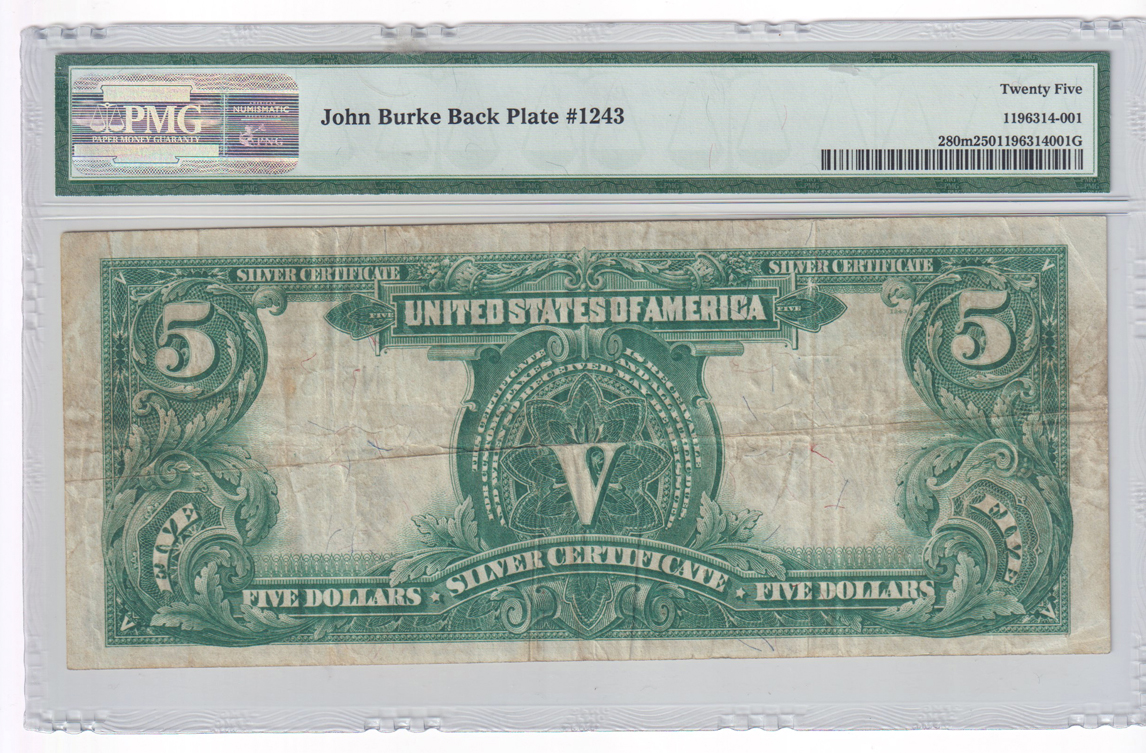 1899 $5 Chief Fr# 280m Mule John Burke Back Plate #1243- PMG VF-25