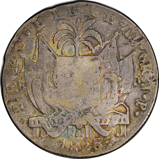 Peru - 1823-L JP 8 reales Provisional Coinage - PCGS VF-30