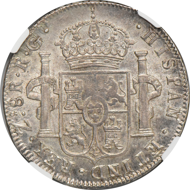Mexico - 1821-Zs RG Zacatecas 8 reales - NGC MS-62