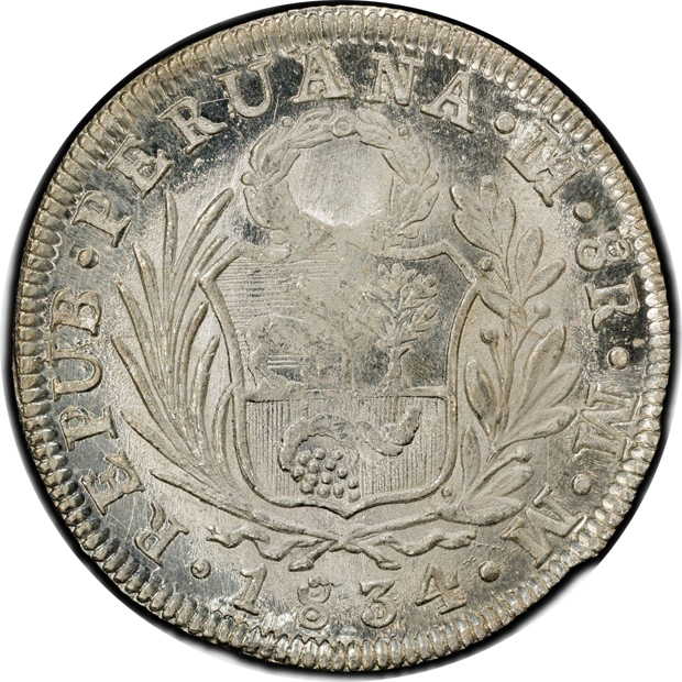 Peru - 1834-L MM 8 reales - PCGS MS-64