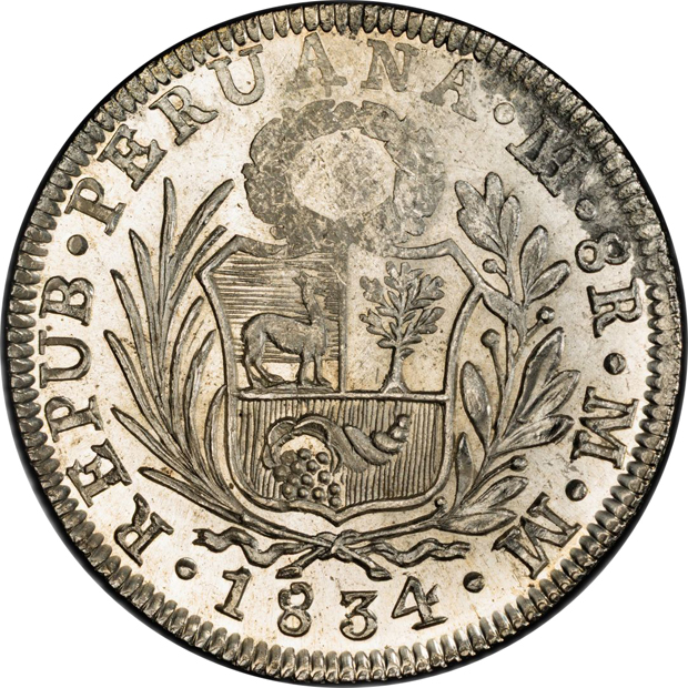 Peru - 1834-L MM 8 reales - PCGS MS-64
