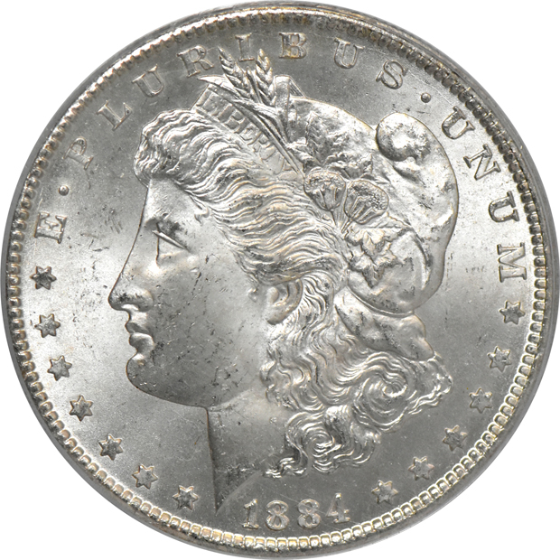 1883-CC CACG MS-65, and an 1884-CC PCGS MS-65 (green label) CAC