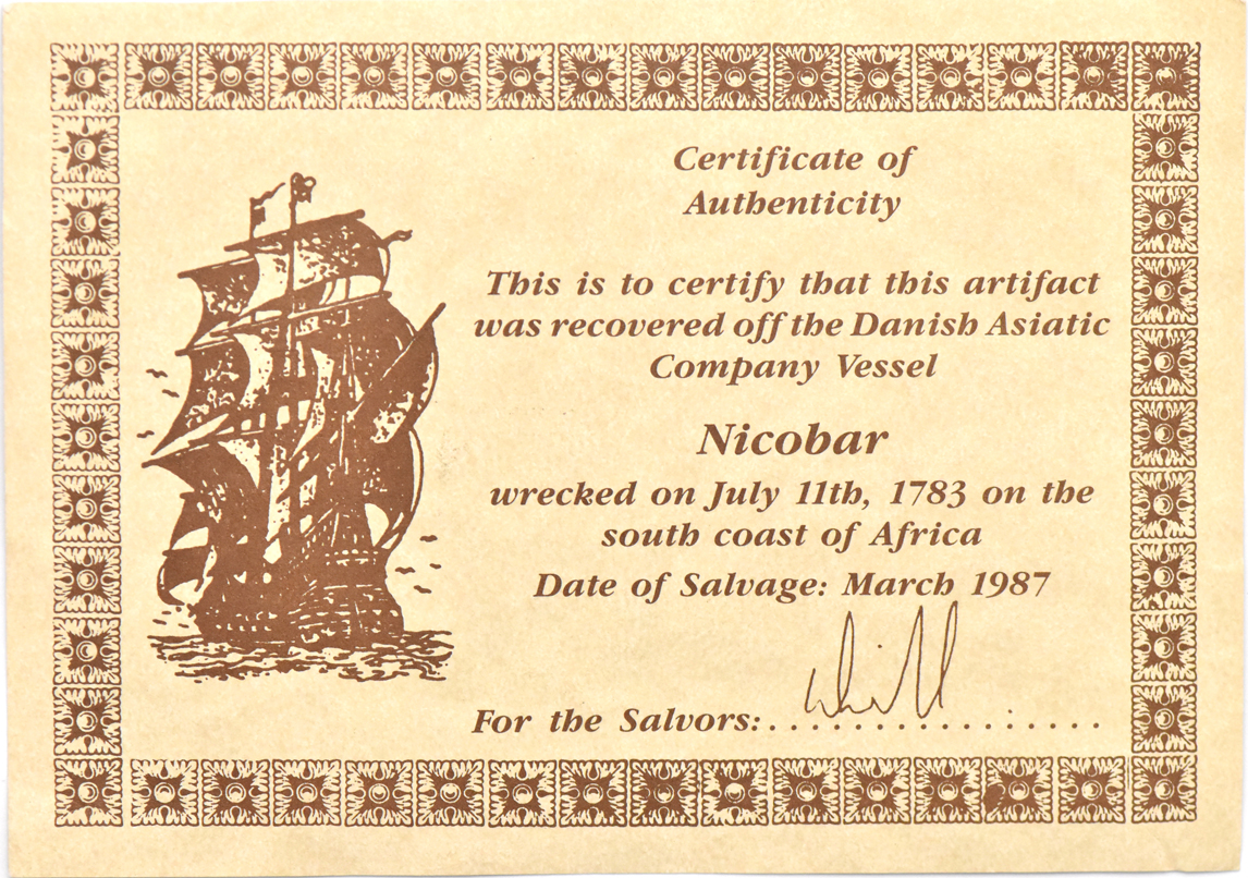 Sweden - 1/2 daler copper plate recovered off the Danish Asiatic Company Vessel