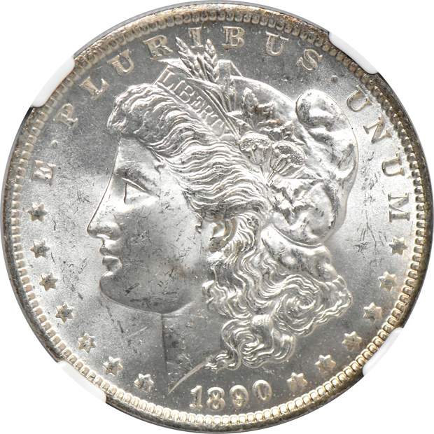1890-O Morgan dollar MS-64, and a 1911 Lincoln cent MS-66 RB, both NGC