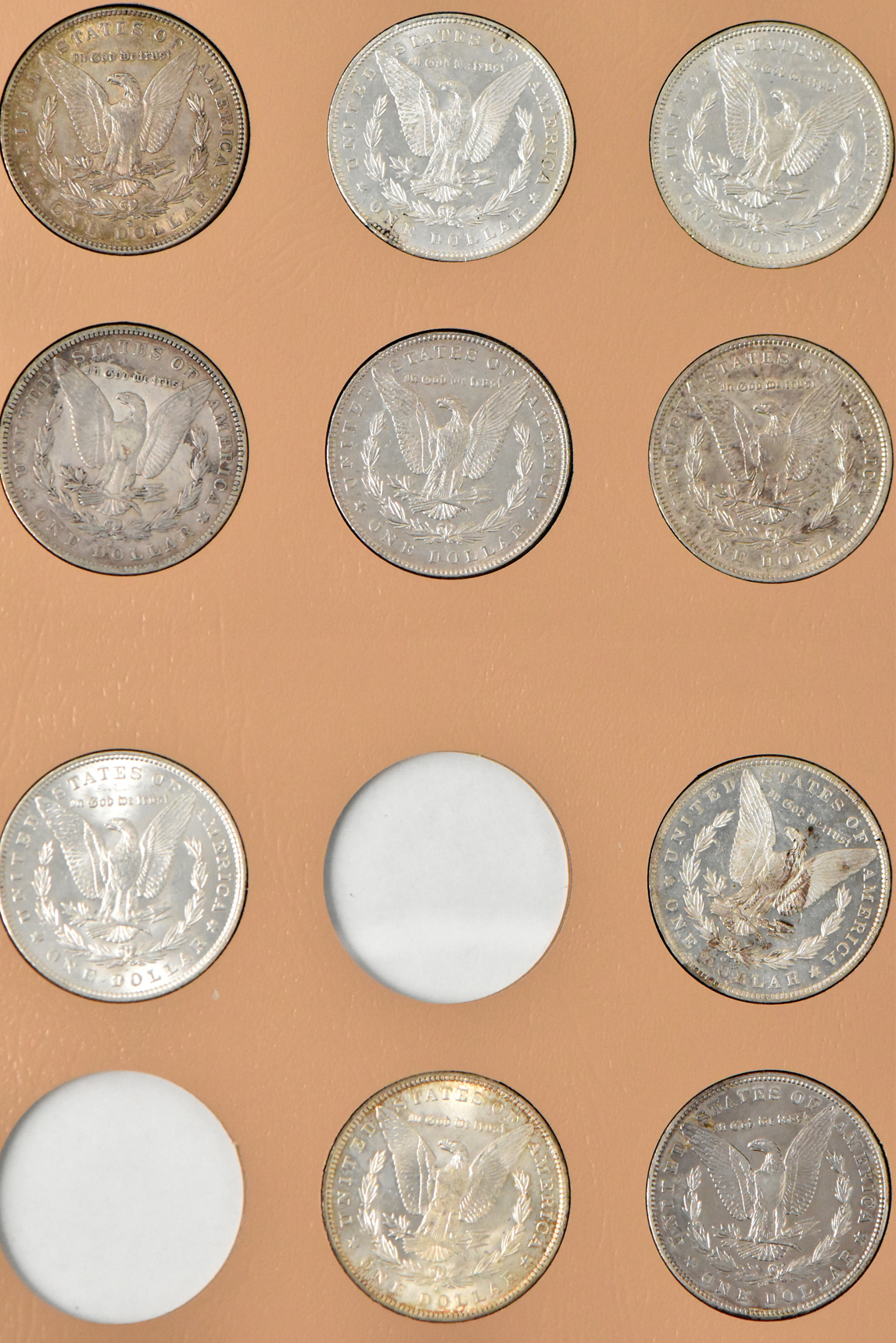 Collection of 38 different Morgan dollars in a Dansco 7178 album