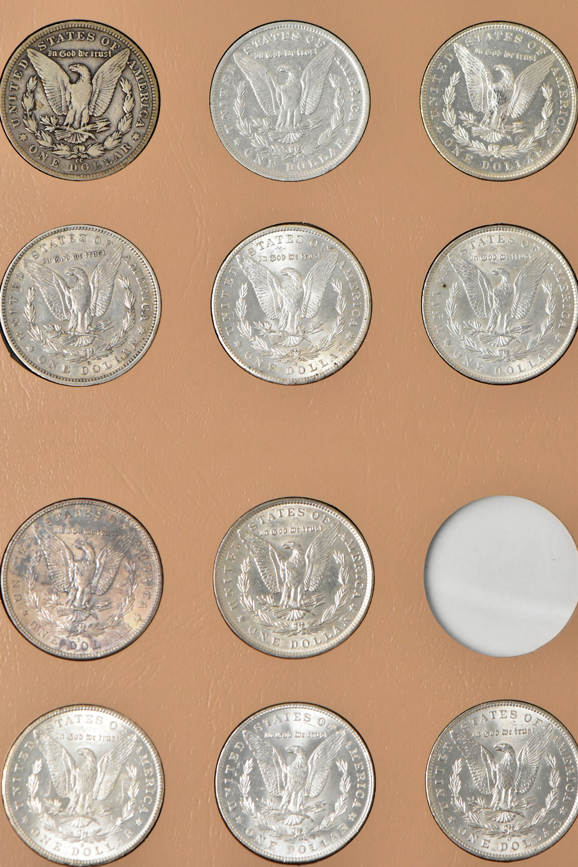 Collection of 38 different Morgan dollars in a Dansco 7178 album