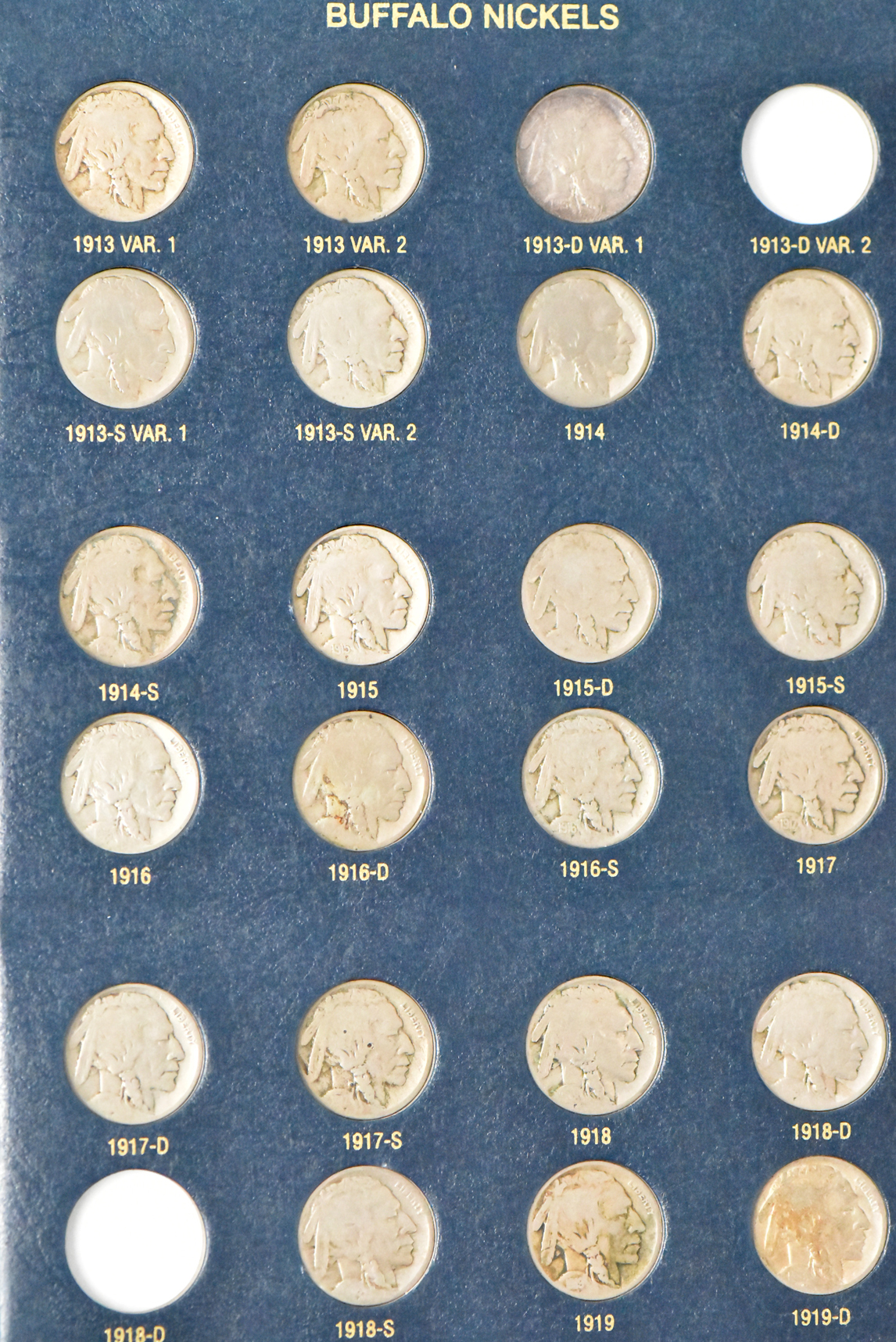 Collection of Buffalo nickels in a complete 9115 album