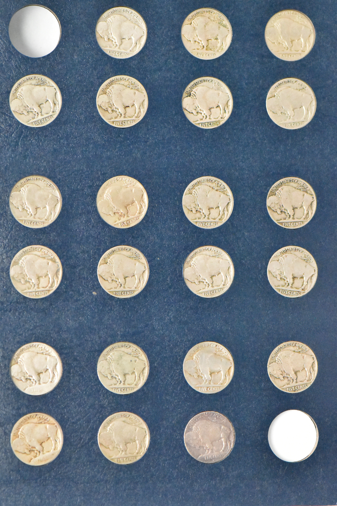 Collection of Buffalo nickels in a complete 9115 album
