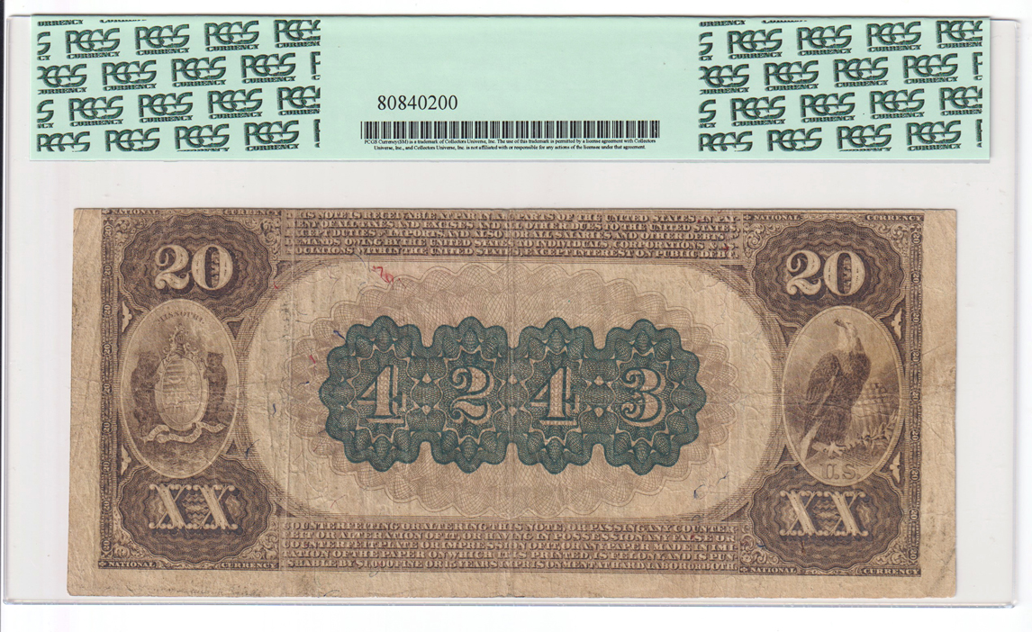 1882 $20 Brown Back - Maryville, MO Charter #4243 - PCGS F-15