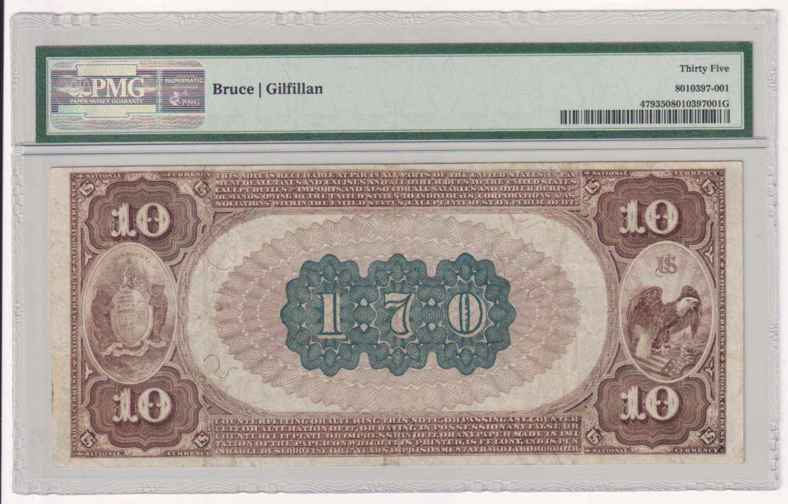 1882 $10 Brown Back - Saint Louis, MO Charter #170 - PMG VF-35