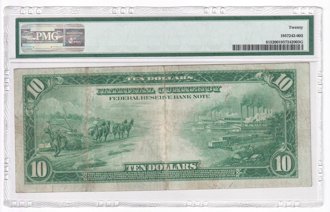 1918 $10 St. Louis Fr# 815 - PMG VF-20