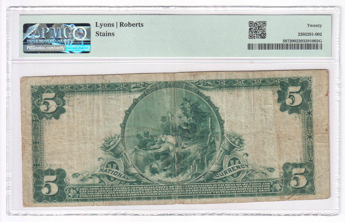 1902 $5 Red Seal - Nashville, IL Charter #6524 - PMG VF-20/stains