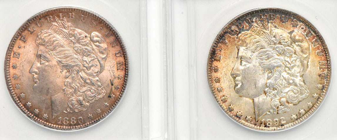 Five Uncirculated Morgan dollars certified  by ANACS