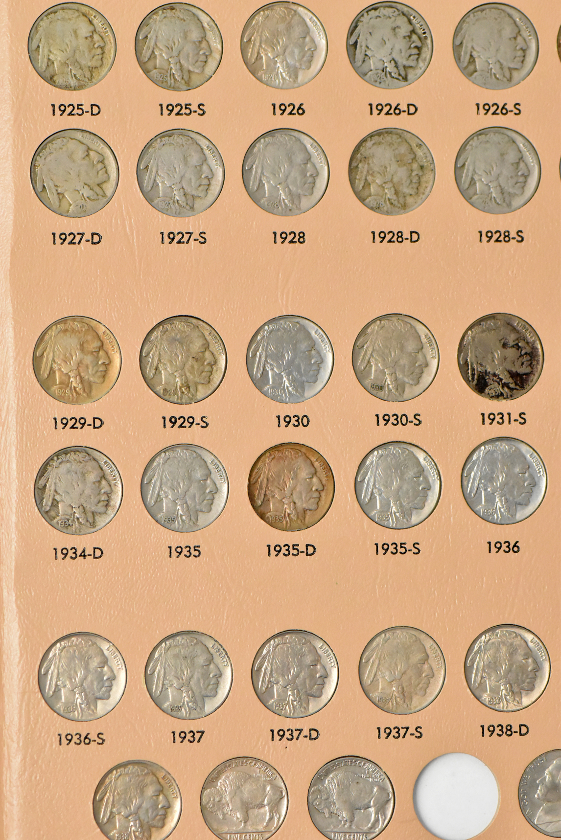 Huge nickel collection including Liberty nickels, Buffalo nickels, and Jefferson nickels in a single Dansco 7110 album