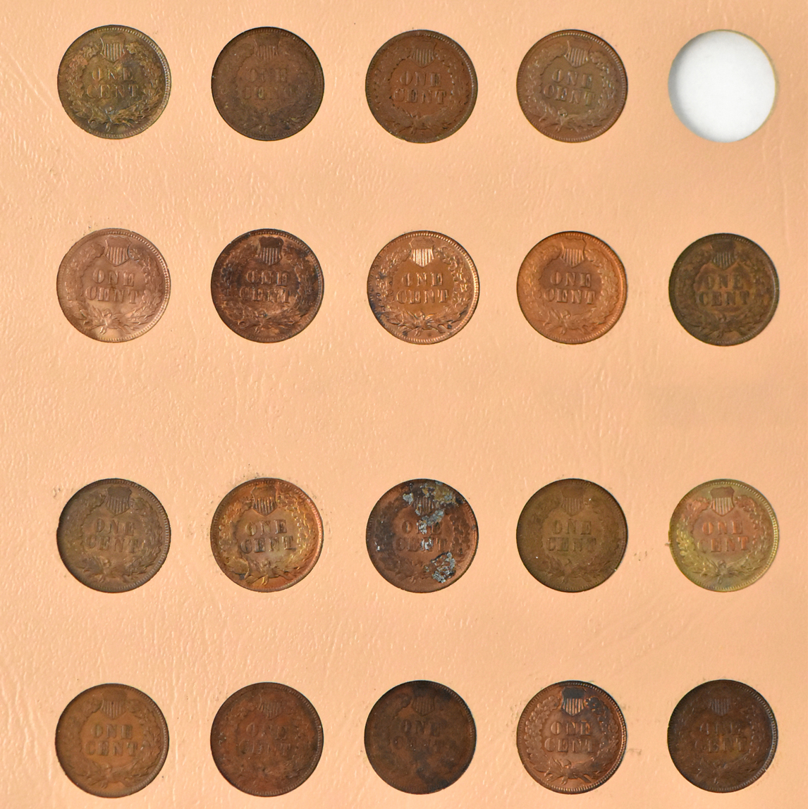 Collection of Flying Eagle and Indian Head cents in a nearly complete Dansco album