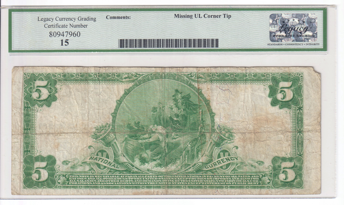 1902 $5 Blue Seal - Virginia, IL Charter #2330 - Legacy F-15/missing upper-left corner tip
