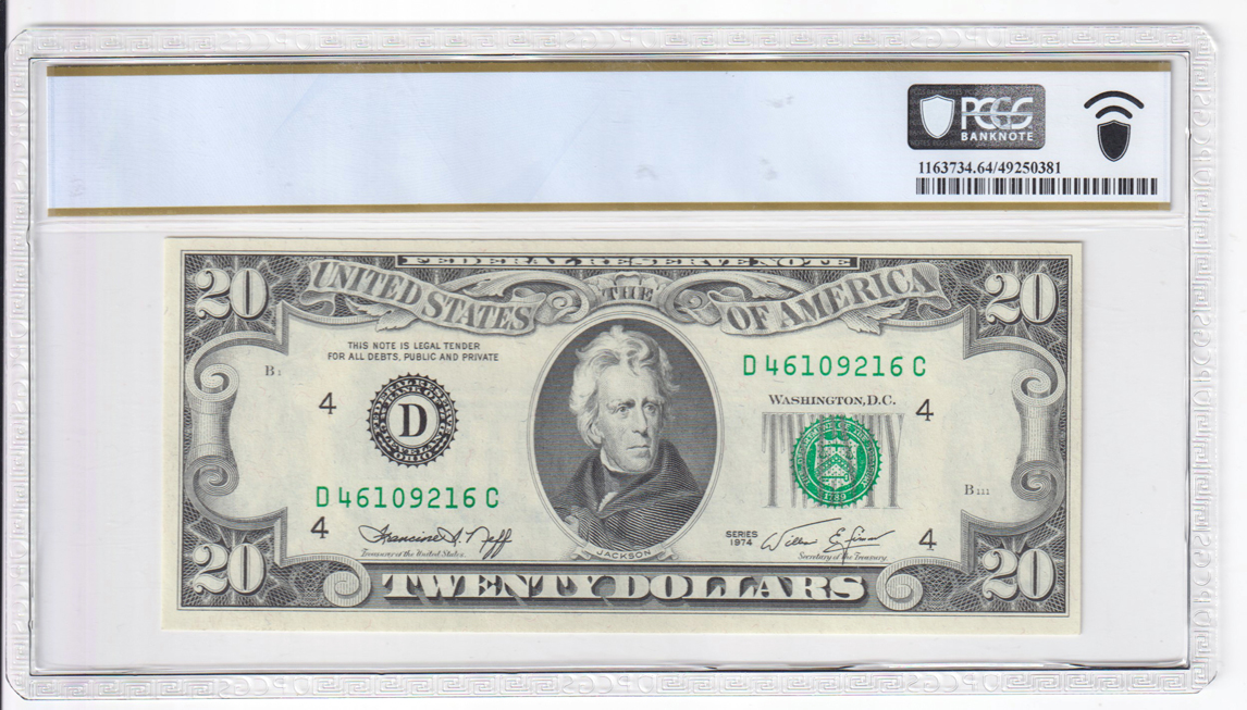Error Currency - 1974 $20 Cleveland Federal Reserve Note Fr# 2071-D Partial Offset Printing Error Face to Back - PCGS ChCU-64 PPQ