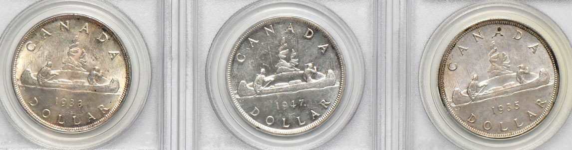 Canada - Eight silver dollars, all PCGS (green label)