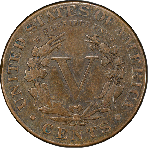 1889 Liberty nickel struck on a cent planchet, PCGS VF details/cleaned