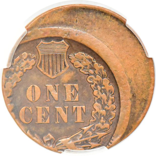 No date Indian cent struck 35% off-center F details/obverse damage, and a 1902 Indian cent struck 25% off-center XF-40, both CACG