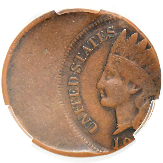 No date Indian cent struck 35% off-center F details/obverse damage, and a 1902 Indian cent struck 25% off-center XF-40, both CACG