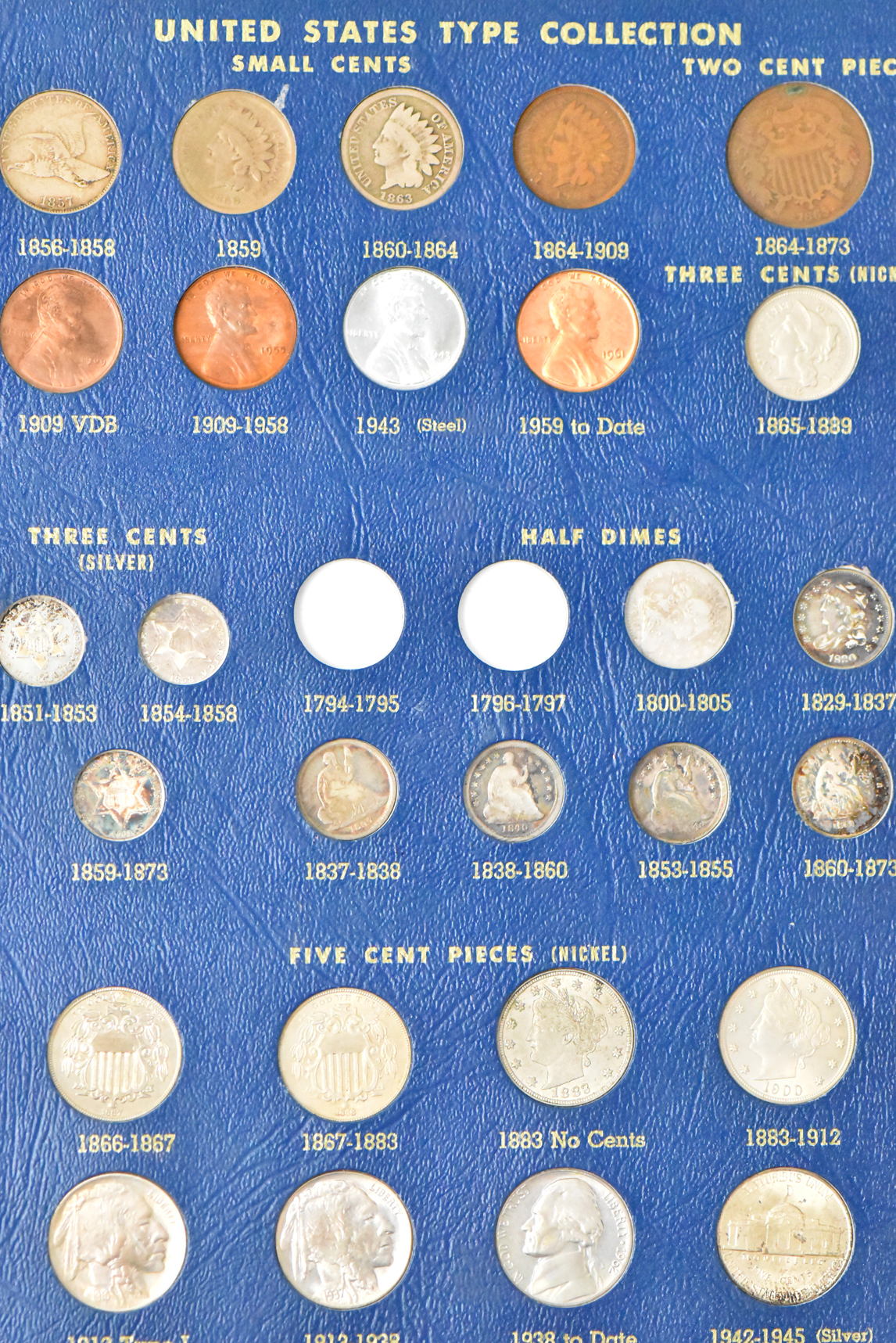 Collection of 51 U.S. type coins in a Whitman 9434 album
