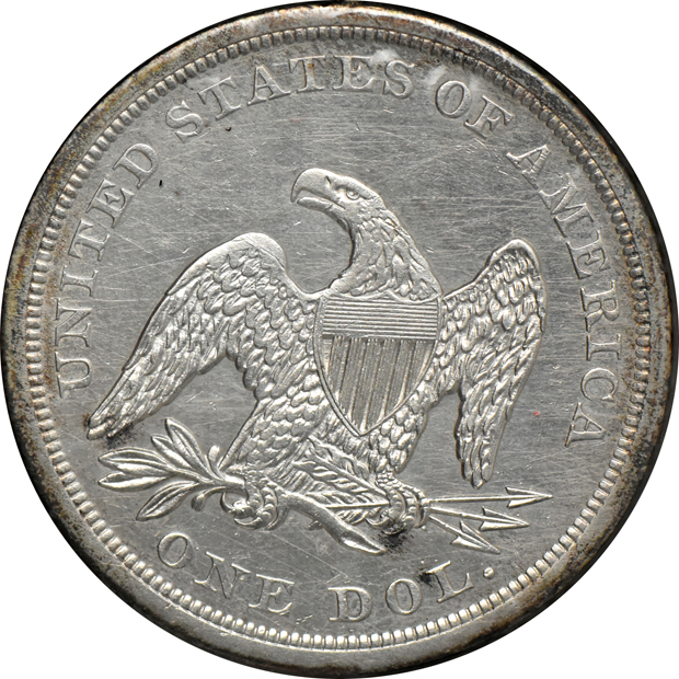 1842 Seated Liberty dollar AU details/cleaned, and a 1906-D Barber half dollar UNC
