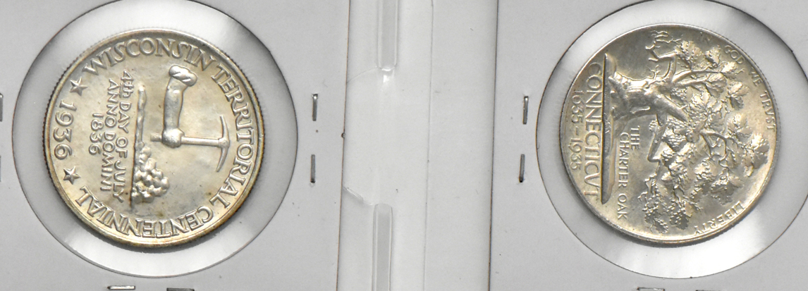 Seven silver commemorative half dollars