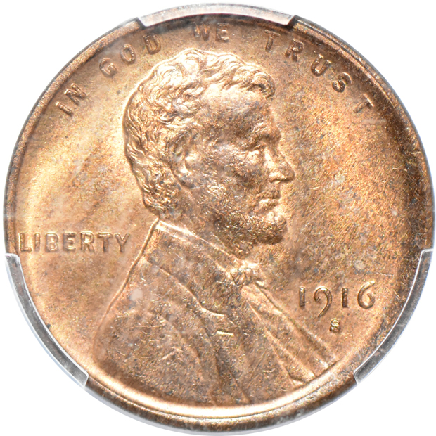 1916-S MS-63RD, 1916-S MS-64RB, and a 1923 MS-65RD, all PCGS