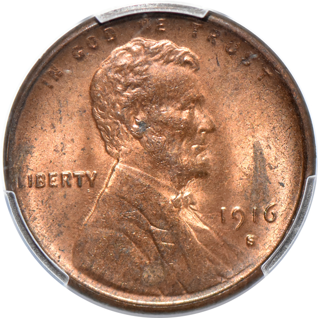 1916-S MS-63RD, 1916-S MS-64RB, and a 1923 MS-65RD, all PCGS