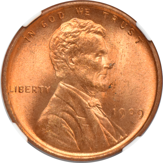 1909 VDB Lincoln NGC MS-65 RD, 1909 Lincoln PCGS MS-64RD, and a 1909-S Lincoln NGC MS-65 RB