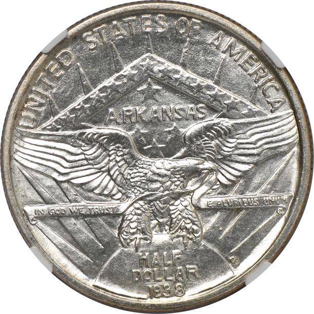 1935 Boone, 1937-D Arkansas, and 1938-D Arkansas, all NGC MS-65