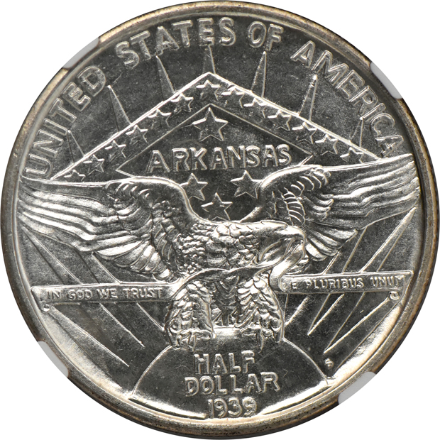 1939 Arkansas MS-64, 1939-D Arkansas MS-64, and a 1939-S Arkansas MS-66, all NGC