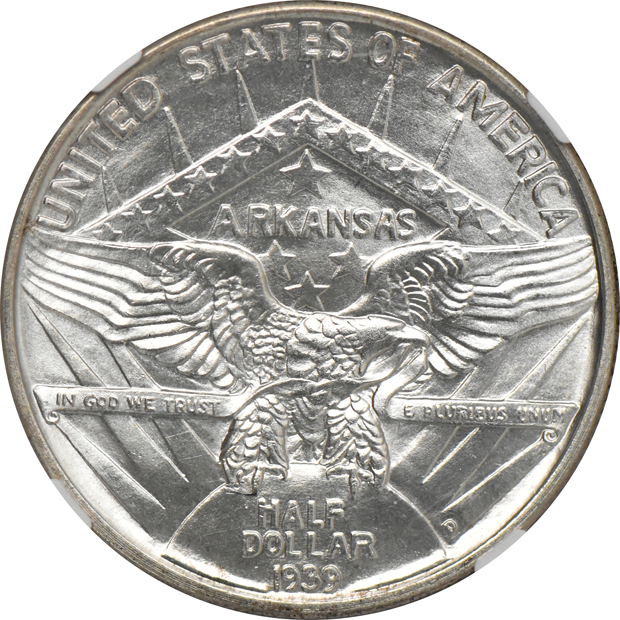 1939 Arkansas MS-64, 1939-D Arkansas MS-64, and a 1939-S Arkansas MS-66, all NGC