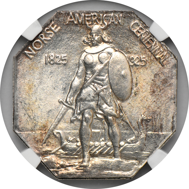1925 Norse-American Medal Thin, and a 1925 Norse-American Medal Thick, both  NGC MS-65