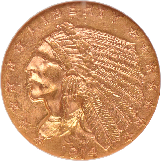 1910 MS-61, 1913 AU-58, and a 1914 MS-61, all NGC