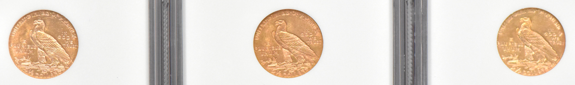 Five Indian quarter eagles, all NGC MS-62