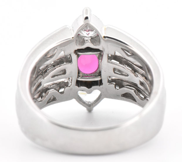 Platinum Diamond Ring with an Oval Ruby, GIA #5231109544