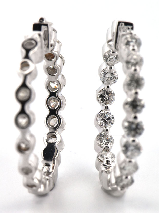 14K White Gold Diamond Hoop Earrings 