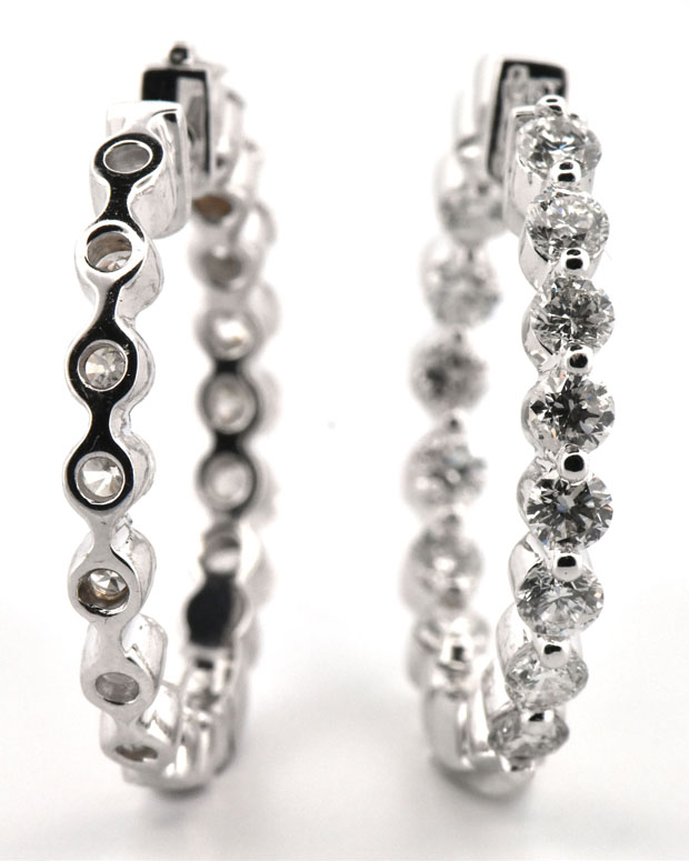 14K White Gold Diamond Hoop Earrings 