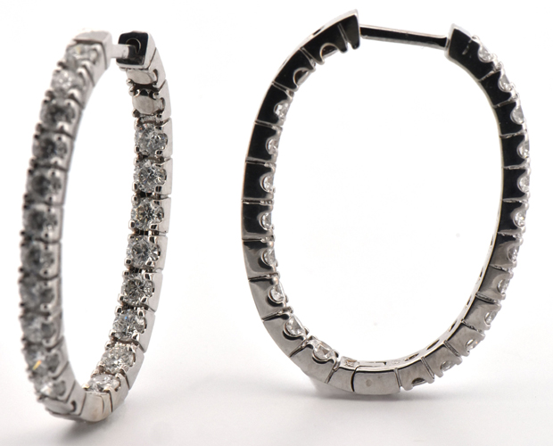 14K White Gold Diamond Hoop Earrings