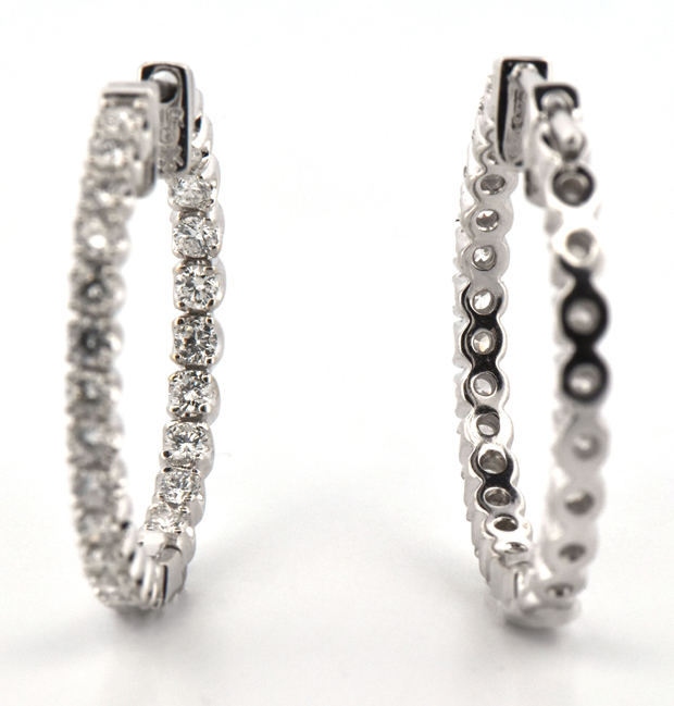 18K White Gold Diamond Hoop Earrings 