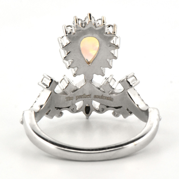 14K White Gold Diamond and Opal Ring