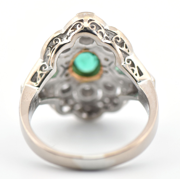18K White Gold Diamond and Emerald Ring