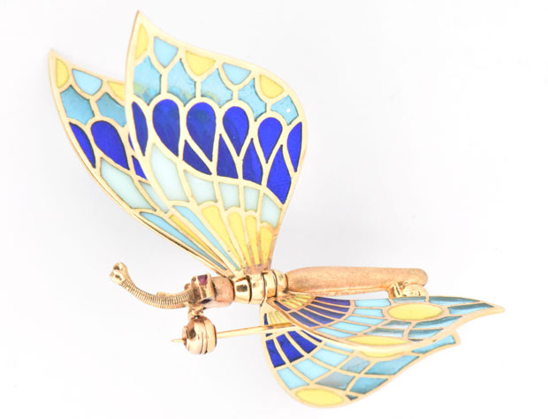 18K Yellow Gold Butterfly Brooch