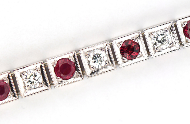 14K White Gold Diamond and Ruby Bracelet