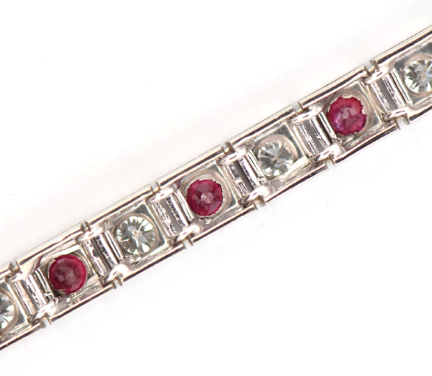 14K White Gold Diamond and Ruby Bracelet