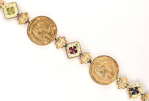 14K Yellow Gold Eagle Gemstone Bracelet