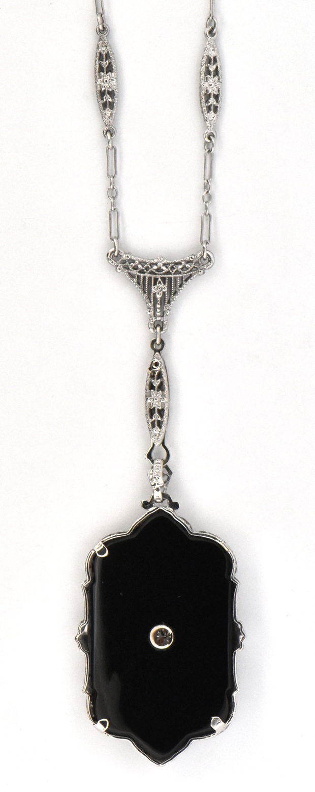 14K White Gold Art Deco Necklace