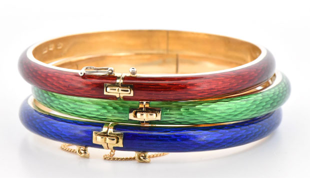 18K Yellow Gold Enamel Bangle Set